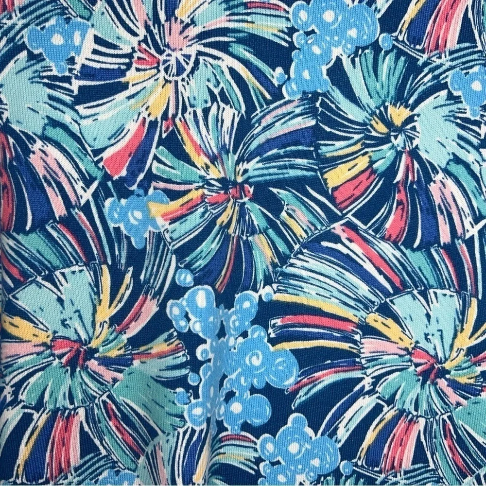 3XL XXXL BLUE ABSTRACT FLORAL SHRUG TOP BLOUSE OPEN FRONT COLORFUL LONG SLEEVE